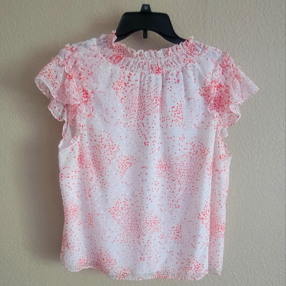 CeCe Elastic Neck Flutter Sleeve Blouse